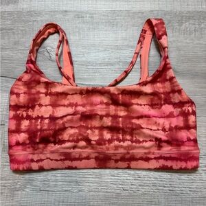 Athleta Pink and Red Sports Bra with Tie-Dye Design